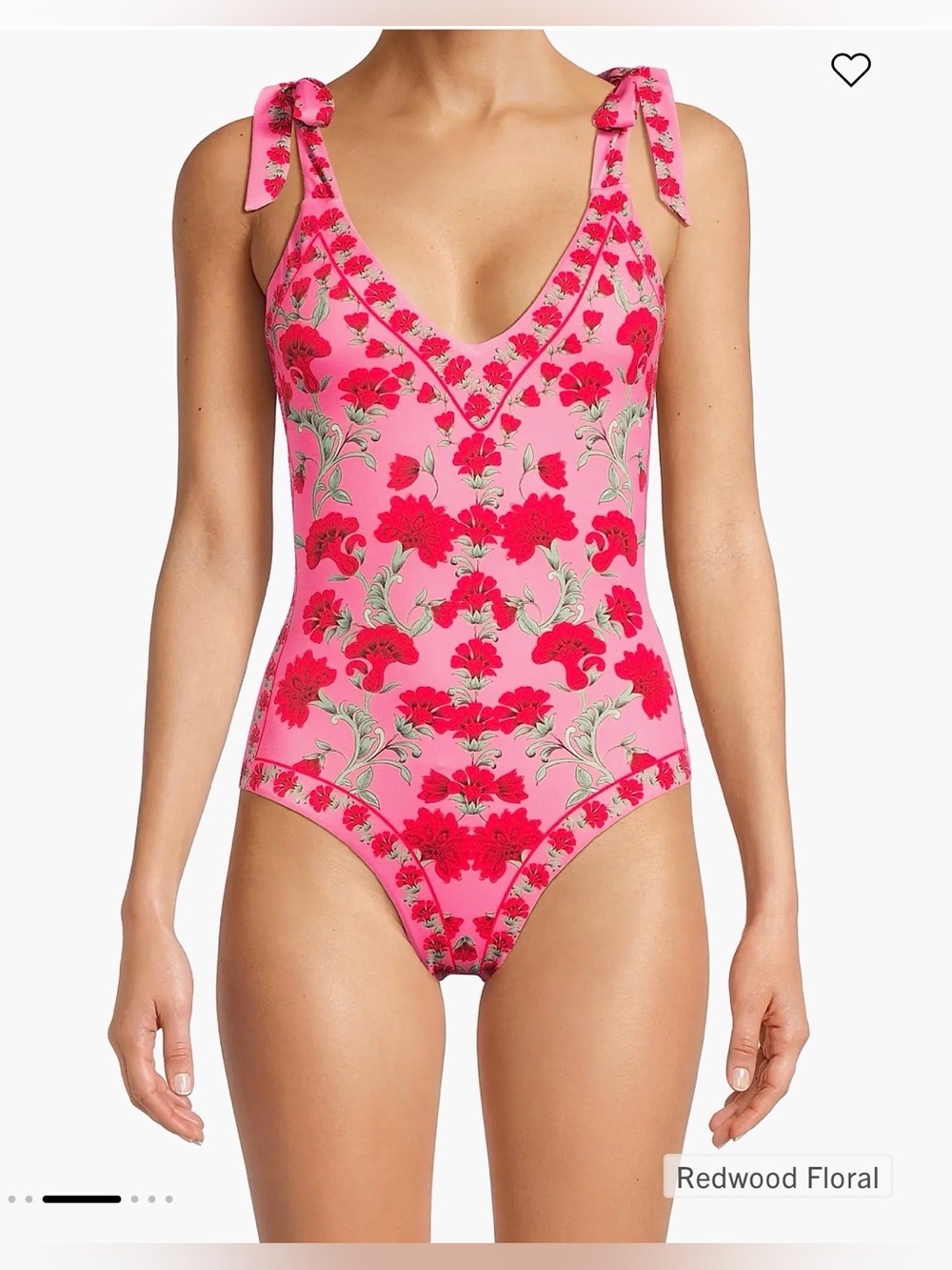 Beach Riot Akira Red Pink Floral Print Swimsuit bow tie straps Sz Large NWT - Picture 2 of 11